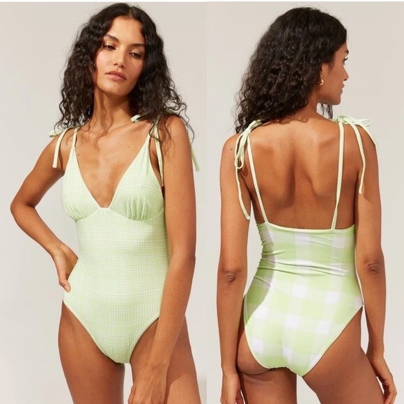Solid and Striped Women's Size XL Olympia One Piece Reversible Swimsuit Green - Picture 11 of 11